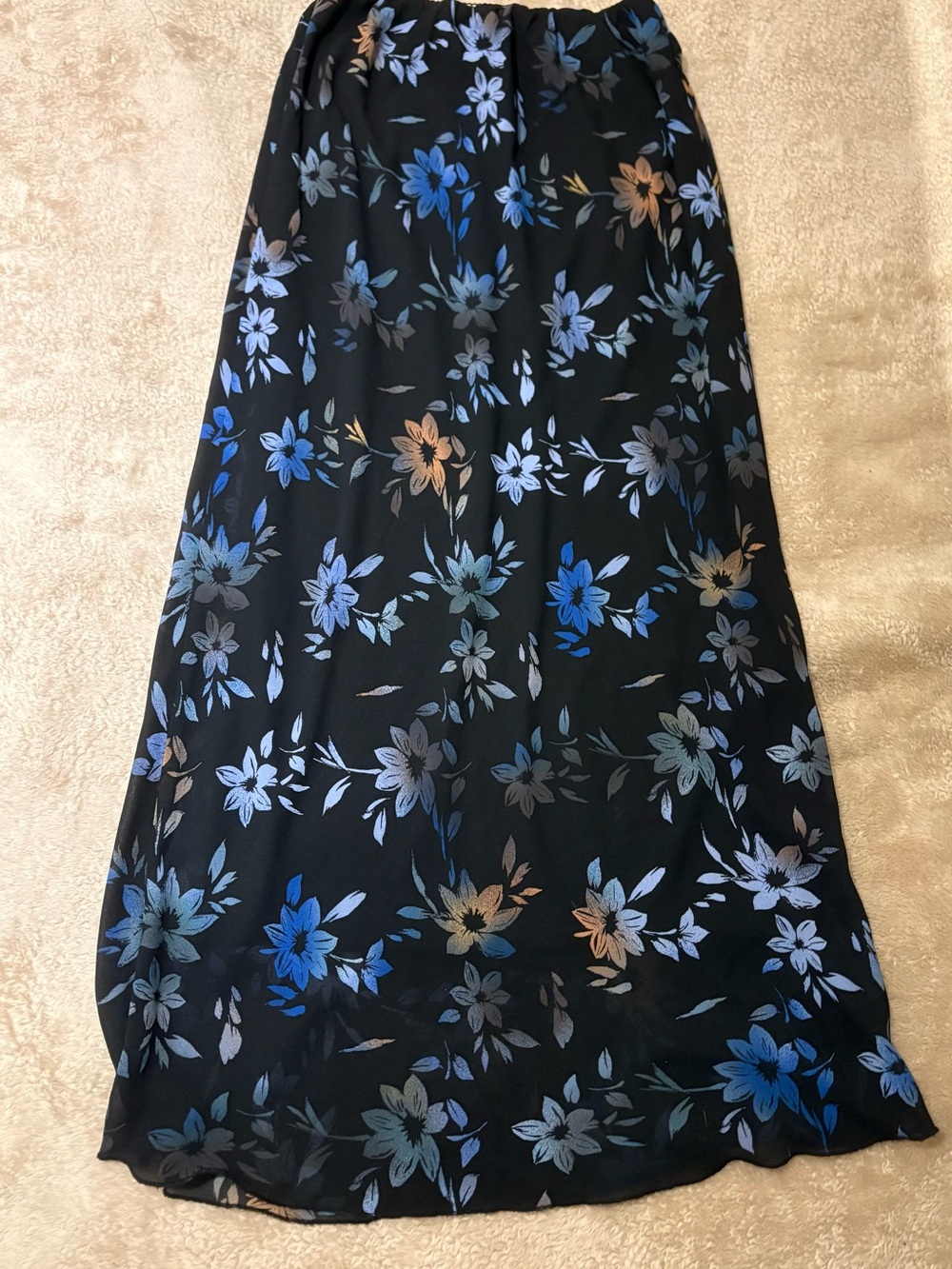 wild fable Black Maxi Skirt with Blue, Gray & Tan Floral Print